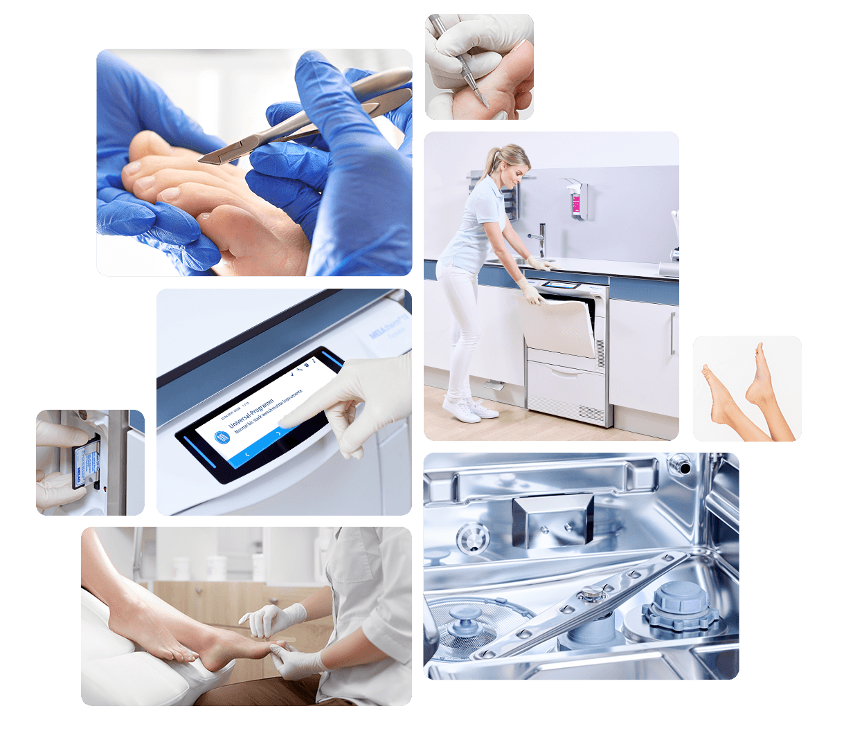 Cleaning and disinfection device for podiatry practices